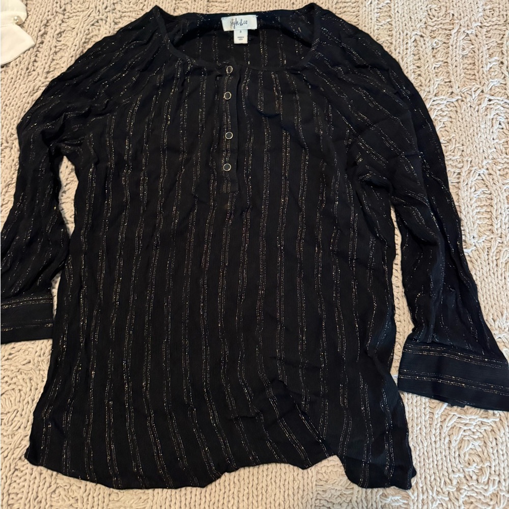 Black Long Sleeve Top with Gold Stripes